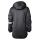 Schwarze Haustierjacke mit Kapuze, mit reflektierenden Streifen an den Ärmeln, von hinten gezeigt.