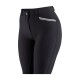 Schwarze Reithose mit passgenauer Form, mit einem weißen Streifen auf der Tasche und einem Knopfverschluss an der Taille.