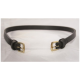 Schwarzes Leder-Haustierhalsband mit goldenen Schnallen, auf einem hellen Hintergrund präsentiert.