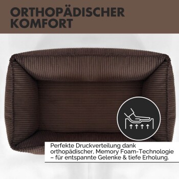 Braunes Cord-Haustierbett mit erhöhten Rändern und weichem Innenraum, entworfen für Komfort und Stil.