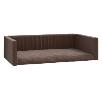 Braunes Haustiersofa mit einem gepolsterten Kissen und niedrigen Armlehnen, entworfen für Komfort und Stil.
