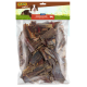 Durchsichtiger Plastikbeutel mit Rinderschlund-Snacks für Hunde, beschriftet mit 'MultiFit native Snacks Rinderschlund', mit einem Hundebild.