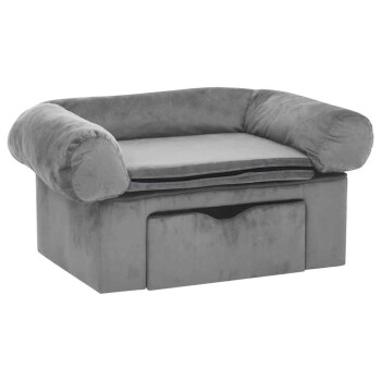 Hundesofa Plüsch mit Schublade 75x50x38cm hellgrau
