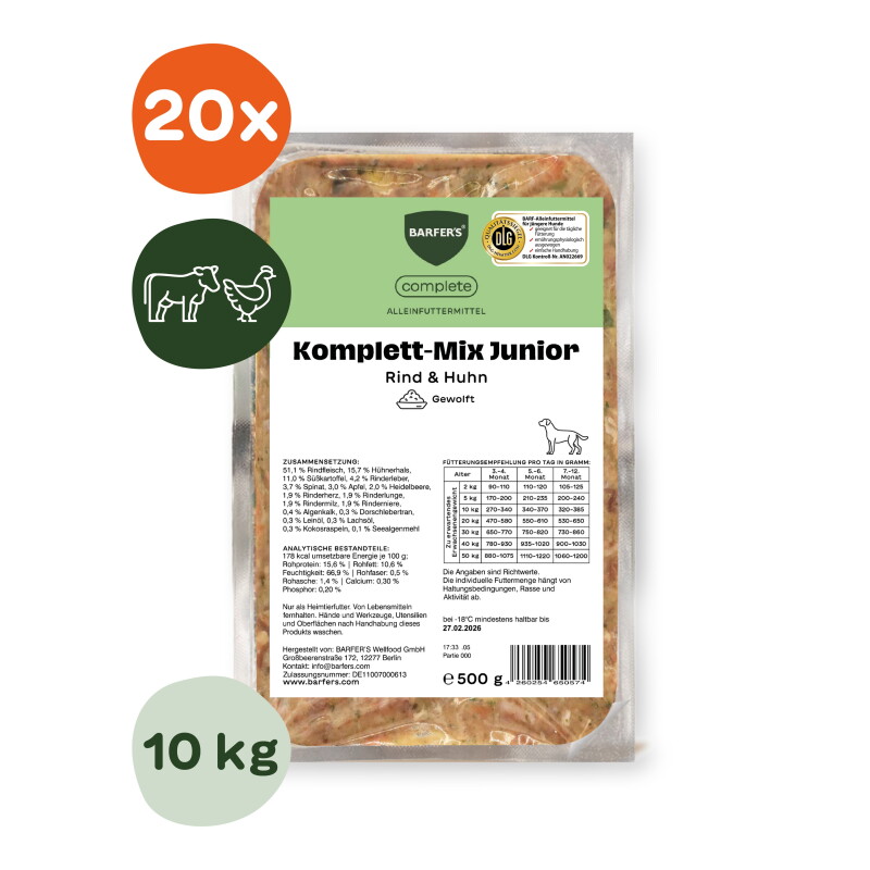BARFER'S Komplett-Mix Junior Rind & Huhn 20x500 g