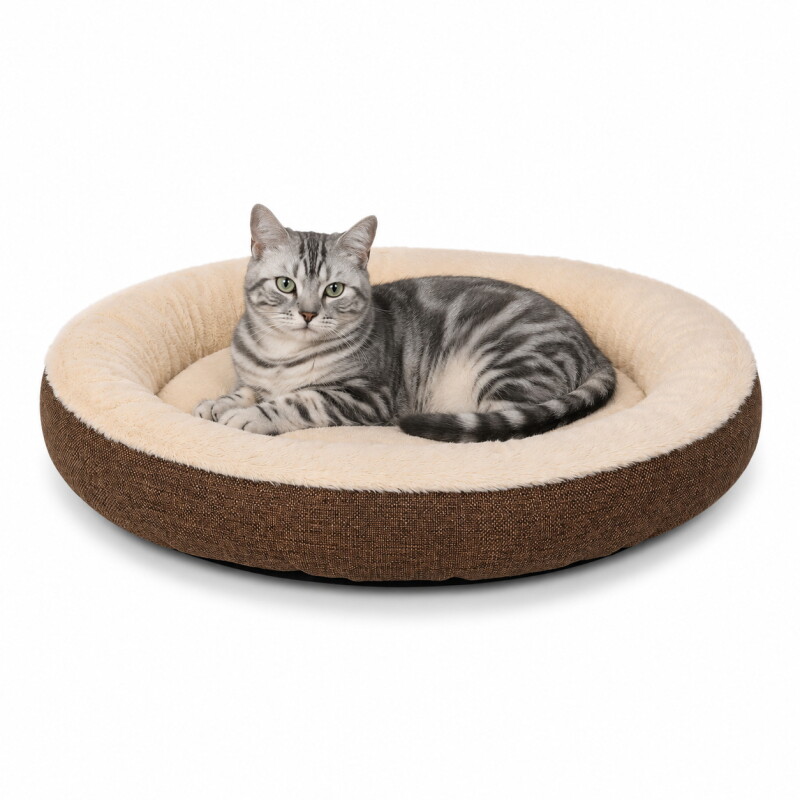 Lionto Katzenbett rund, Oxford- & Plüschstoff, 65 cm Durchmesser, braun