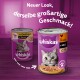 Boîtes de nourriture pour chats Whiskas avec un nouveau design, présentant le texte '1+ années avec volaille en sauce' et '100 % complet & équilibré.'