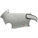 Light gray heather dog sweater with turtleneck, black-trim adjustable belly strap and small red "TRIXIE" tag