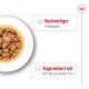 Schüssel mit Haustierfutter mit Stücken, beschriftet mit 'Hochwertiger Proteingehalt' und 'Angereichert mit EPA, DHA und Vitamin C & E.'