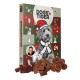 Bunter Hunde-Adventskalender von Dogs'n Tiger mit nummerierten Türen und einer Schüssel mit verschiedenen Leckereien.