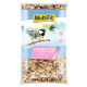 Ein 25 kg Sack MultiFit Sommervogelfutter, mit einer Kohlmeise und einem Rotkehlchen, beschriftet "Sommerfutter mit leckeren Früchten."