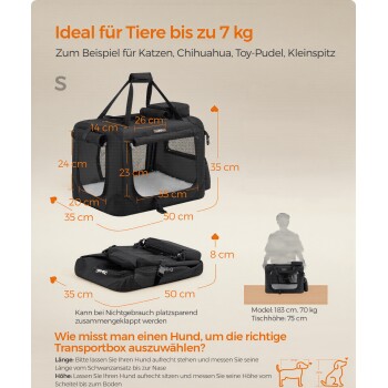 Eine robuste Tragetasche für Haustiere mit einem Netzdesign, ausgestattet mit einer waschbaren Plüschmatte, strapazierfähigem Oxford-Stoff und Aufbewahrungstaschen, auf Deutsch beschriftet.