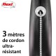Laisse rétractable noire pour chien avec un cordon ultra-résistant de 3 mètres, arborant le logo Flexi et un texte en français.