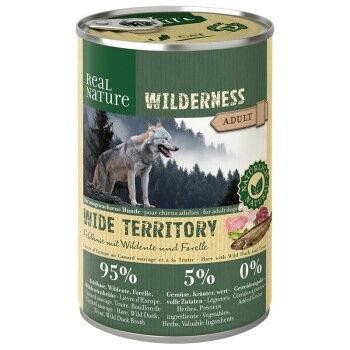 WILDERNESS Adult Wide Territory lièvre, canard sauvage et truite 6x400 g