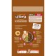 Sac de nourriture pour animaux de compagnie marron étiqueté "Ultima" avec du texte en français et en néerlandais, présentant des ingrédients de poulet, de riz et de pois, et des allégations sur les bienfaits pour la santé.