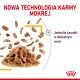Nowa technologia karmy mokrej, z jednolitymi kawałkami w delikatnym sosie, przedstawiona na białym tle.