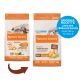 Deux sacs de nourriture pour chiots Nature's Variety, recette au poulet désossé ; le cercle bleu indique «Nouvelle recette, céréales saines».