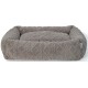 Pluszowe, szare legowisko dla zwierząt z teksturowanym wzorem w diamenty i podniesionymi krawędziami, zaprojektowane dla komfortu i wsparcia.