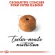 Croquettes conçues pour les chats siamois, présentant une forme ronde avec un trou au centre, accompagnées du texte "nutrition sur mesure."