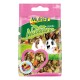 MultiFit Nature snacks packaging with a heart-shaped window showing colorful pet food and images of a guinea pig, rabbit, and hamster.