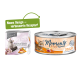 Eine Dose und eine Schachtel Katzenfutter mit der Aufschrift "Moments", die Katzen zeigt. Die Dose hat "Huhn mit Ente und Süßkartoffeln" und ein grünes Banner.