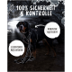 Ein Rottweiler in einem Geschirr steht nachts neben einem Auto, mit dem Text: "100% Sicherheit & Kontrolle," "Robuster Haltegriff," "Leuchtende Reflektoren."