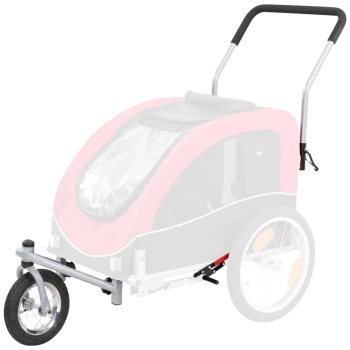 Haustierwagenaufsatz in Pink mit einem transparenten Oberteil, featuring einem stabilen Griff und einem einzelnen Rad für einfache Manövrierbarkeit.