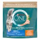 Purina ONE Bifensis Katzenfutter für Senioren 11+, mit einer grauen Katze auf der Vorderseite, mit Aussagen zur Unterstützung der Darmgesundheit und aus recyceltem Plastik hergestellt.