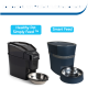 Zwei automatische Futterspender von PetSafe: schwarzer Healthy Pet Simply Feed™ links, blauer Smart Feed rechts. Der Text oben lautet "Kompabil mit PetSafe."