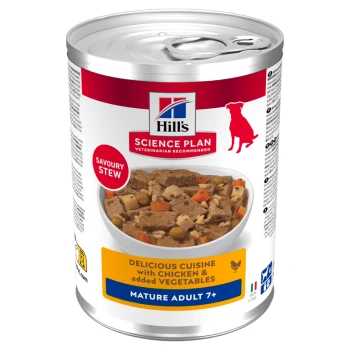 Dose Hill's Science Plan Hundefutter, 'Savoury Stew': Huhn & Gemüse, 'Mature Adult 7+'.