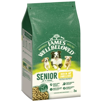 James Wellbeloved Senior dog food bag, rich in lamb & rice, for dogs 7+ years, hypoallergenic, 2kg.