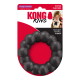 Czarna gumowa zabawka do żucia KONG King w kształcie pierścienia w opakowaniu, „Power Chewers” X-Large 60–90 lbs, „Toughest Natural Rubber”, dziecko z buldogiem