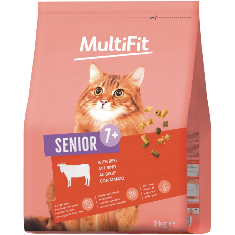 MultiFit droogvoer kat, senior, rundvlees 2 kg