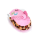 Rosa und leopardgemustertes Plüsch-Hundespielzeug mit gestickten Pfotenabdrücken und gedrehtem Seilgriff.