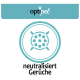 Logo von optipet mit einem kreisförmigen Symbol, das Partikel und Pfeile darstellt, begleitet von dem Text "neutralisiert Gerüche".