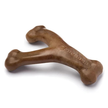 A durable, brown dog chew toy shaped like a bone, featuring the embossed text "Benebone" on its side.