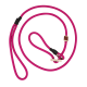 Pink geflochtene Hundeleine mit schwarzen und hölzernen Akzenten, Schlaufenhand und Metallverschluss mit Knebel.