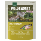 Opakowanie karmy Real Nature Wilderness Kitten True Country z dwoma kociętami, obrazkiem kurczaka z łososiem, oznaczenia 70%/30%/0% i 300 g.