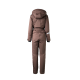 Brauner isolierter Haustieroverall mit Kapuze, mit elastischem Bund und Bündchen, von hinten gezeigt.