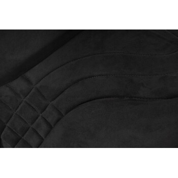 Nahaufnahme eines schwarzen Haustierbettes mit einer weichen, wildlederähnlichen Textur, mit gesteppten Mustern und geschwungenen Nähdetails.