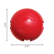 Roter KONG Biscuit Ball Spielzeug mit Prägungen 'KONG', 'BISCUIT', 'BALL', gezeigt mit 3,75 Zoll Messpfeilen.