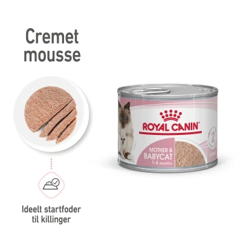 Royal Canin Mother & Babycat Nassfutterdose, die eine cremige Mousse-Textur aufweist, ideales Starterfutter für Kätzchen im Alter von 1-4 Monaten.