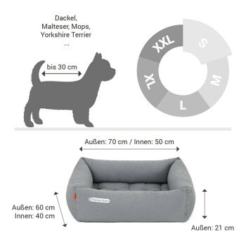 Graues Hundebett mit einem gepolsterten Design, das eine weiche, gepolsterte Oberfläche für Komfort bietet.