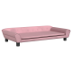 Stylisches pinkes Haustiersofa mit abgerundeten Kanten, Knopfdetails und schwarzen Beinen, entworfen für kleine Hunde oder Katzen.