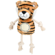 Plüschiger Tiger-Spielzeug mit Seilgliedern, mit einem lächelnden Gesicht und schwarzen Streifen, ideal für die Spielzeit mit Haustieren.