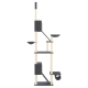 Moderner Katzenbaum mit mehreren Ebenen, schwarzem und natürlichem Holzdesign, mit Plattformen und einem gemütlichen Versteck.