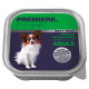 Hundefutterbeutel mit einem Papillon, der sich die Lippen leckt, beschriftet mit "PREMIERE. I love my dog", mit "BEST MEAT" und "Truthahn mit Kaninchen."