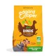 Sac jaune de nourriture pour chiens Edgard Cooper indiquant «Bio Dinde et Poulet» avec silhouette de dinde, icônes de fruits et «Chiens Adultes Medium».