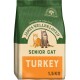 Bag of James Wellbeloved Senior Cat food, turkey flavor, 1.5 kg, featuring images of an orange cat and a gray cat.