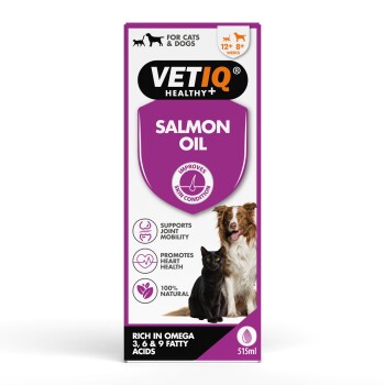 VETIQ Healthy+ Salmon Oil box for cats & dogs, 515ml — supports joints, heart, skin; 100% natural, rich in Omega 3,6,9