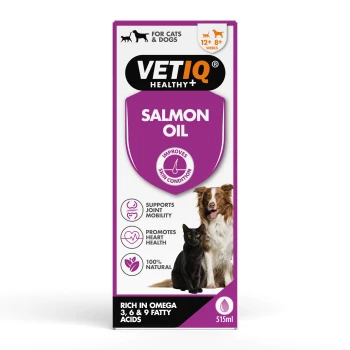 VETIQ Healthy+ Salmon Oil box for cats & dogs, 515ml — supports joints, heart, skin; 100% natural, rich in Omega 3,6,9